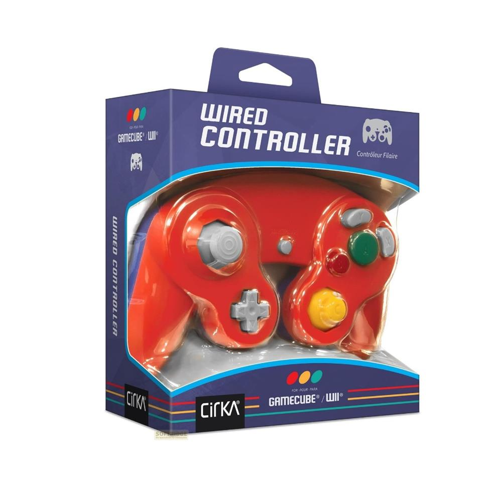 Rote GameCube/Wii-Controller-Verpackung mit einem Controller darin.