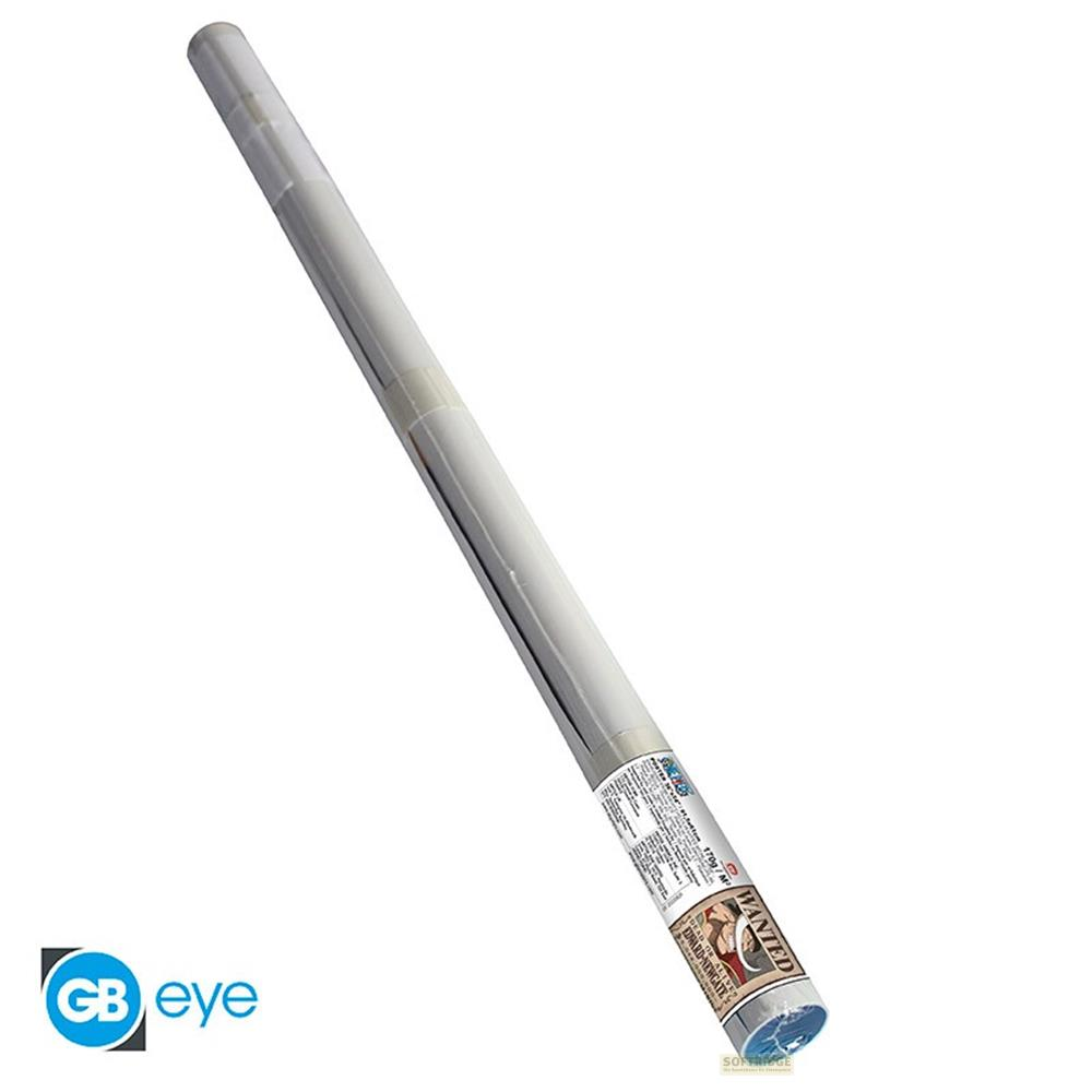 Un póster enrollado muestra a una persona buscada. Logo GB eye.