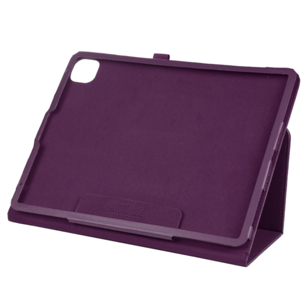 Étui violet pour tablette avec fonction support, sur fond blanc.