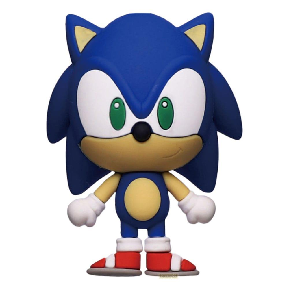 Eine blaue Sonic-Figur mit grünen Augen und roten Schuhen.