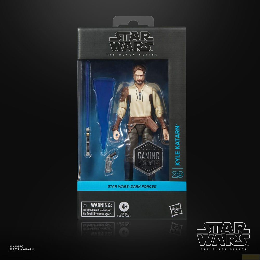Figura de acción Kyle Katarn de Star Wars Black Series en paquete con sable de luz.