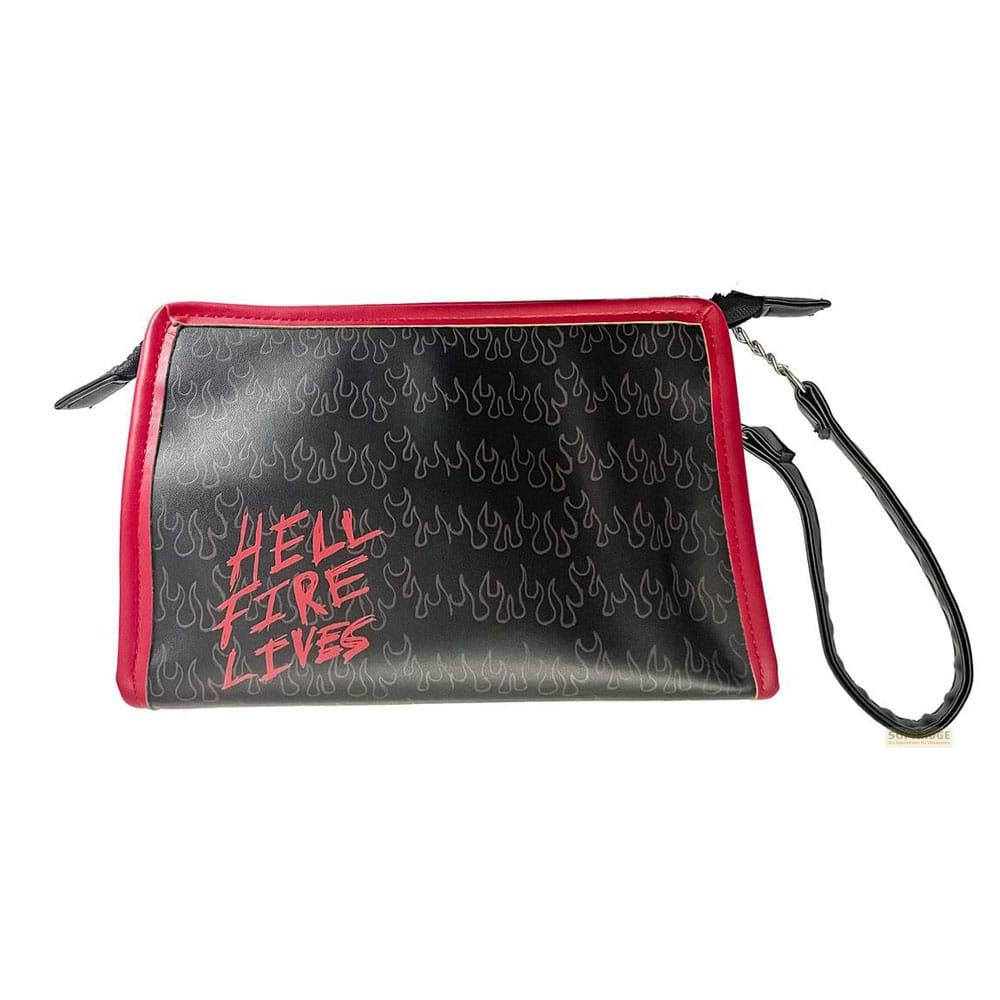 Schwarze Tasche mit roten Kanten, Flammenmuster und 