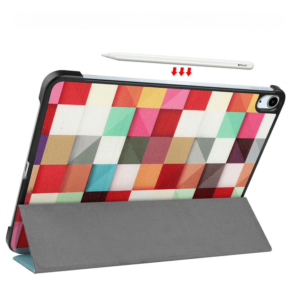 Une tablette avec un motif géométrique coloré et un stylet au-dessus.