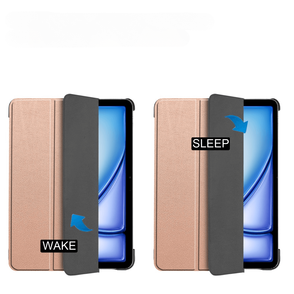 Zwei Tablet-Hüllen, eine geöffnet (WAKE), eine geschlossen (SLEEP).
