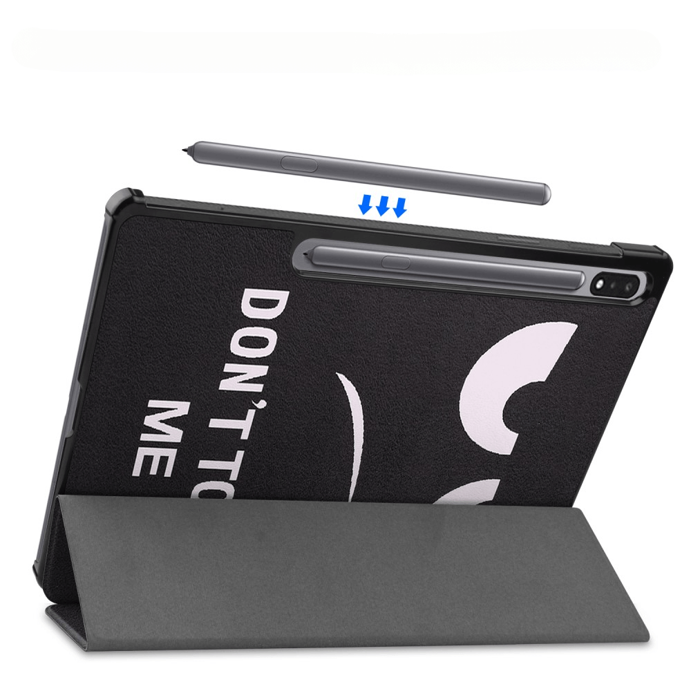 Ein schwarzes Tablet mit Stift und Hülle. Der Spruch lautet "DON'T TO ME".