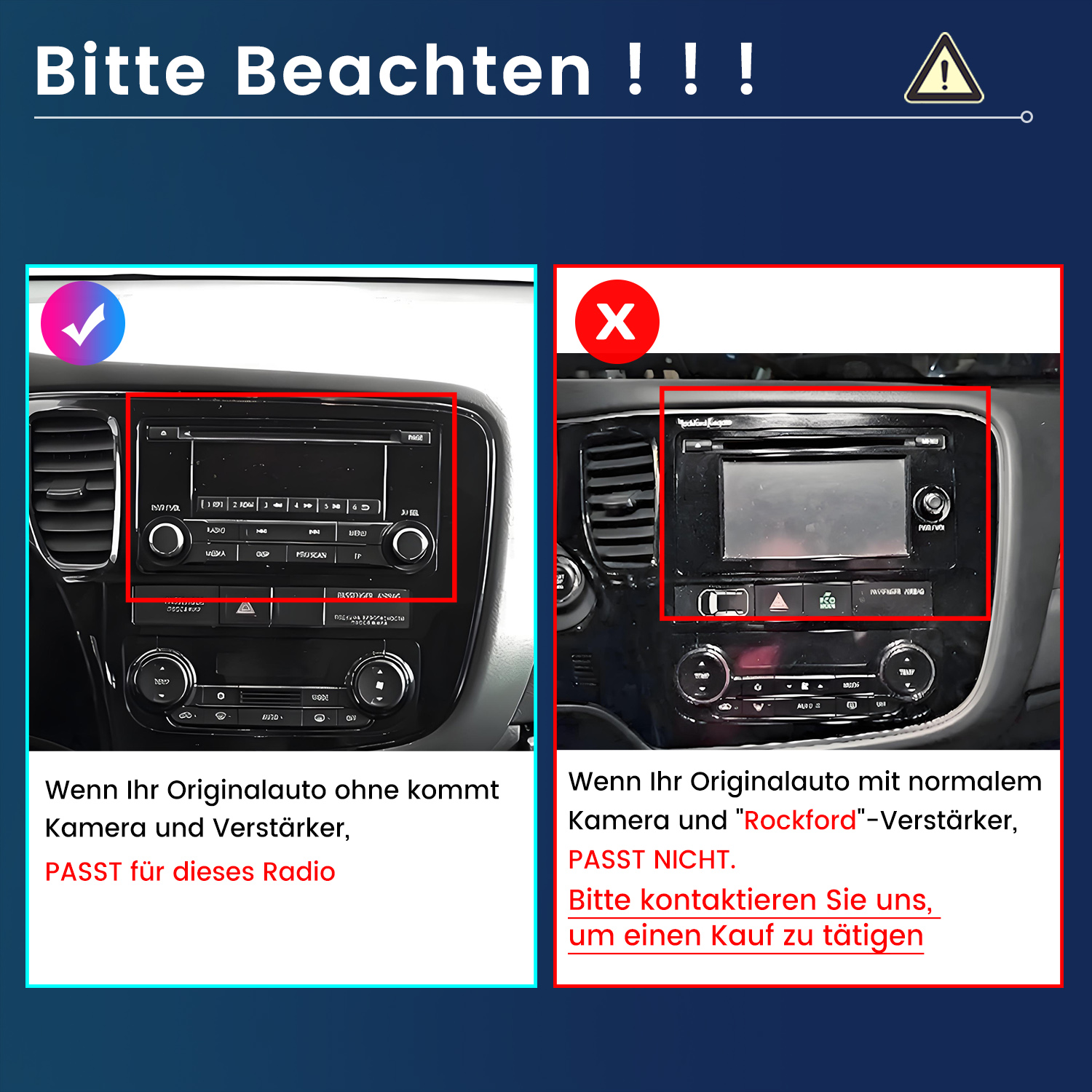 Zwei Autoradios im Vergleich: links passend, rechts nicht.