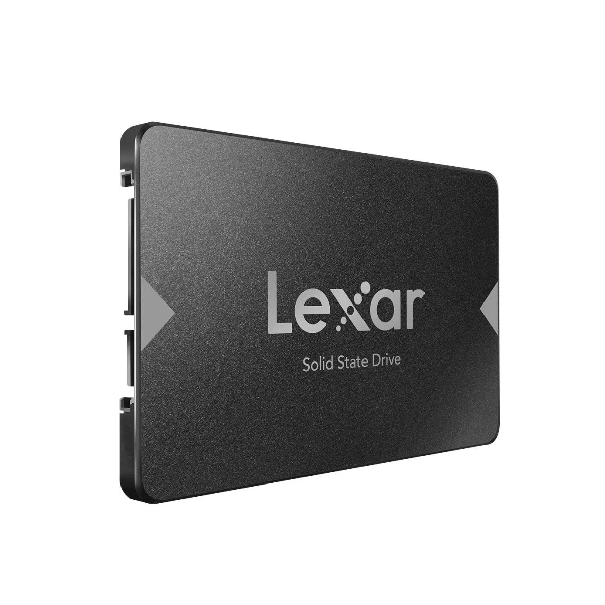 Schwarze SSD mit Lexar-Logo und "Solid State Drive" Aufschrift.