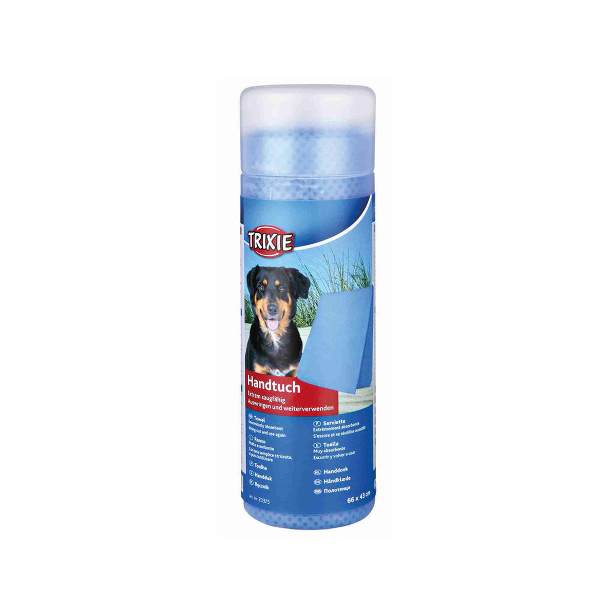 Asciugamano Trixie per cani, blu, con immagine di cane, 66x43cm.