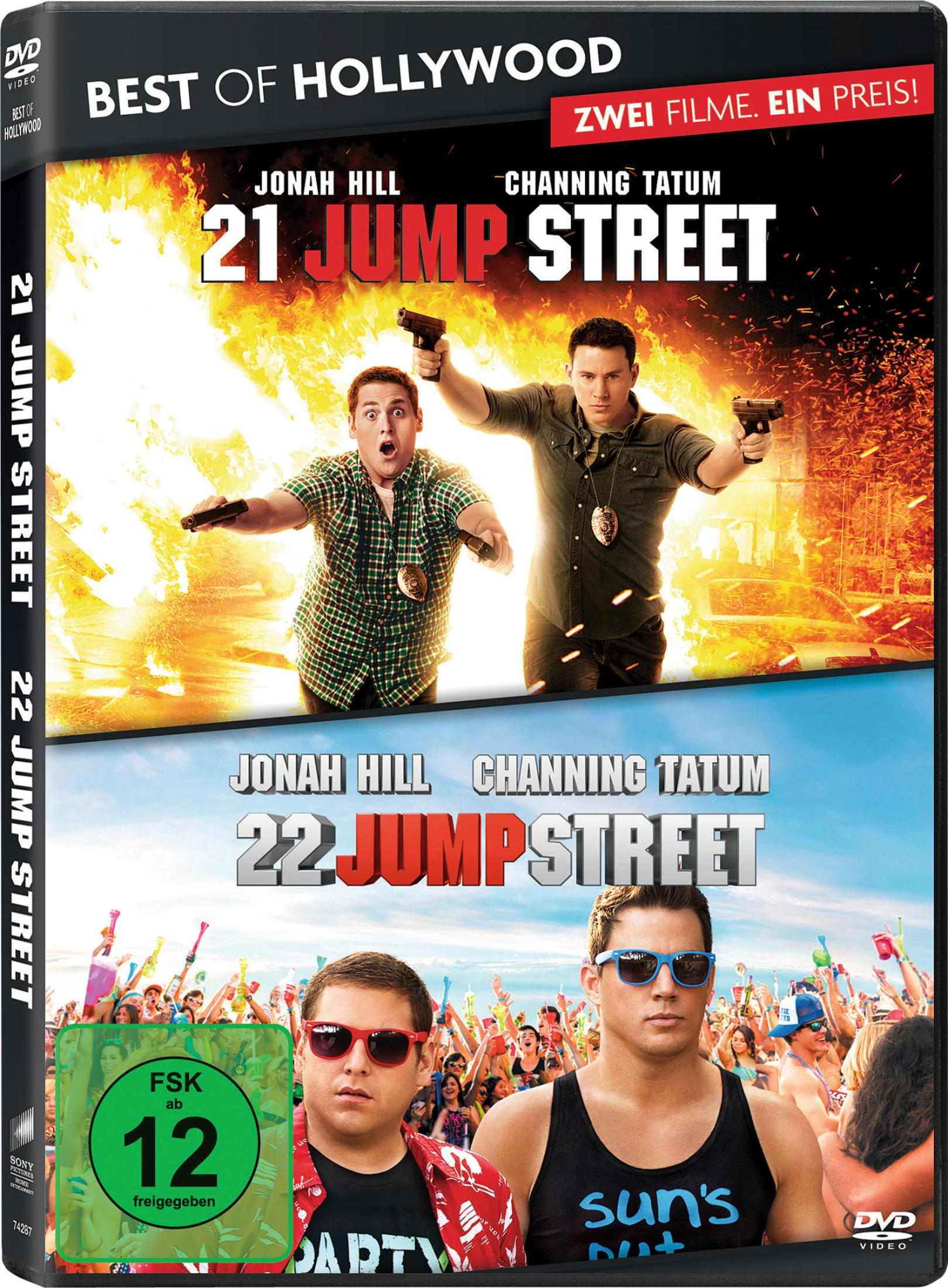 Copertina DVD per i film 21 Jump Street e 22 Jump Street.