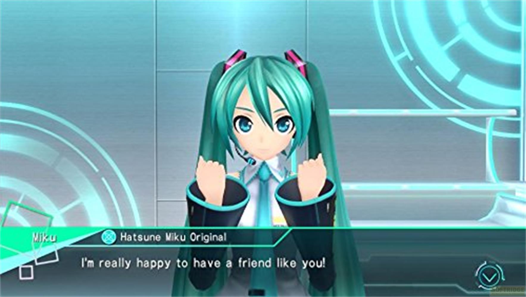 Miku aux cheveux turquoise et yeux bleus, porte chemise blanche et cravate.