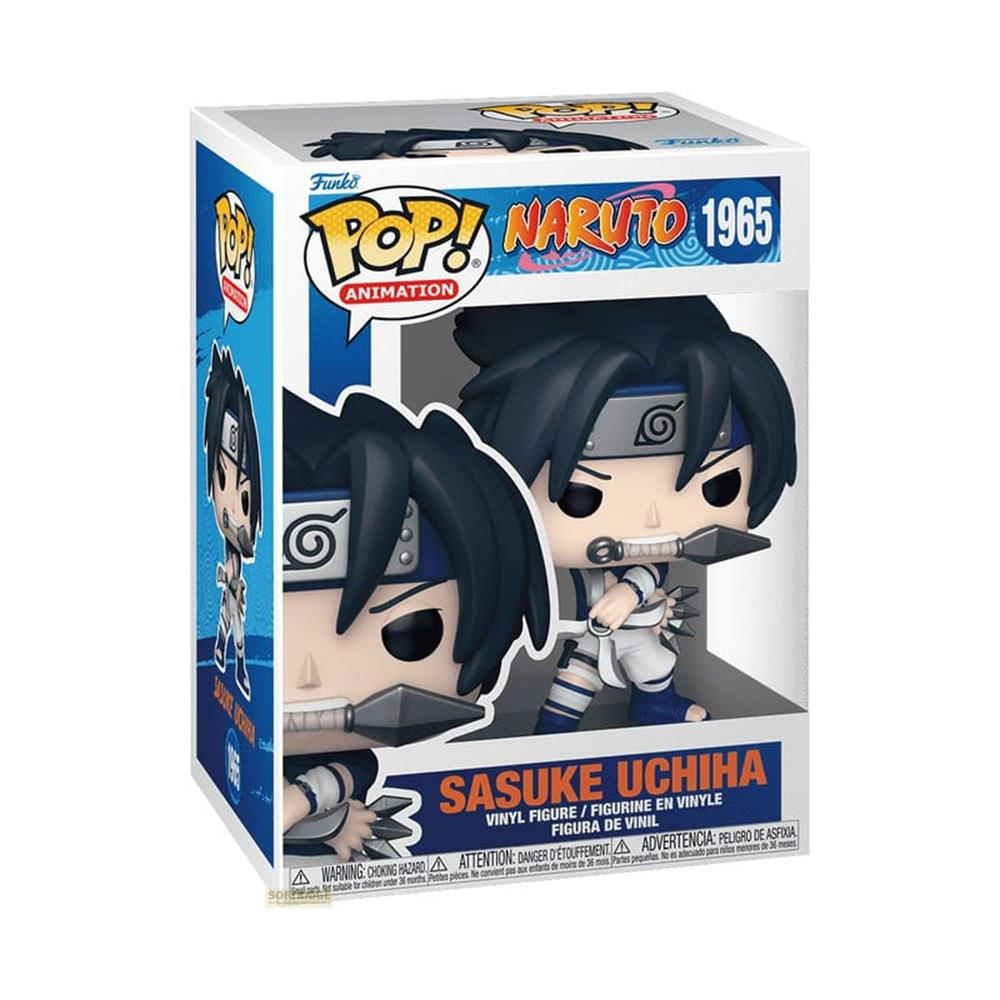 Figura de vinilo Funko Pop! Naruto 1965 de Sasuke Uchiha, en traje blanco, sosteniendo un arma shuriken.