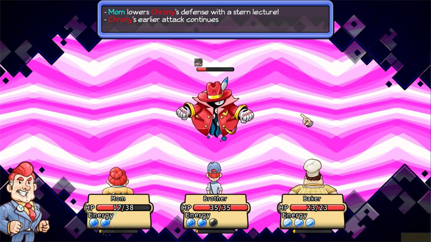 Un gioco di battaglia con tre personaggi in primo piano e un avversario sullo sfondo.