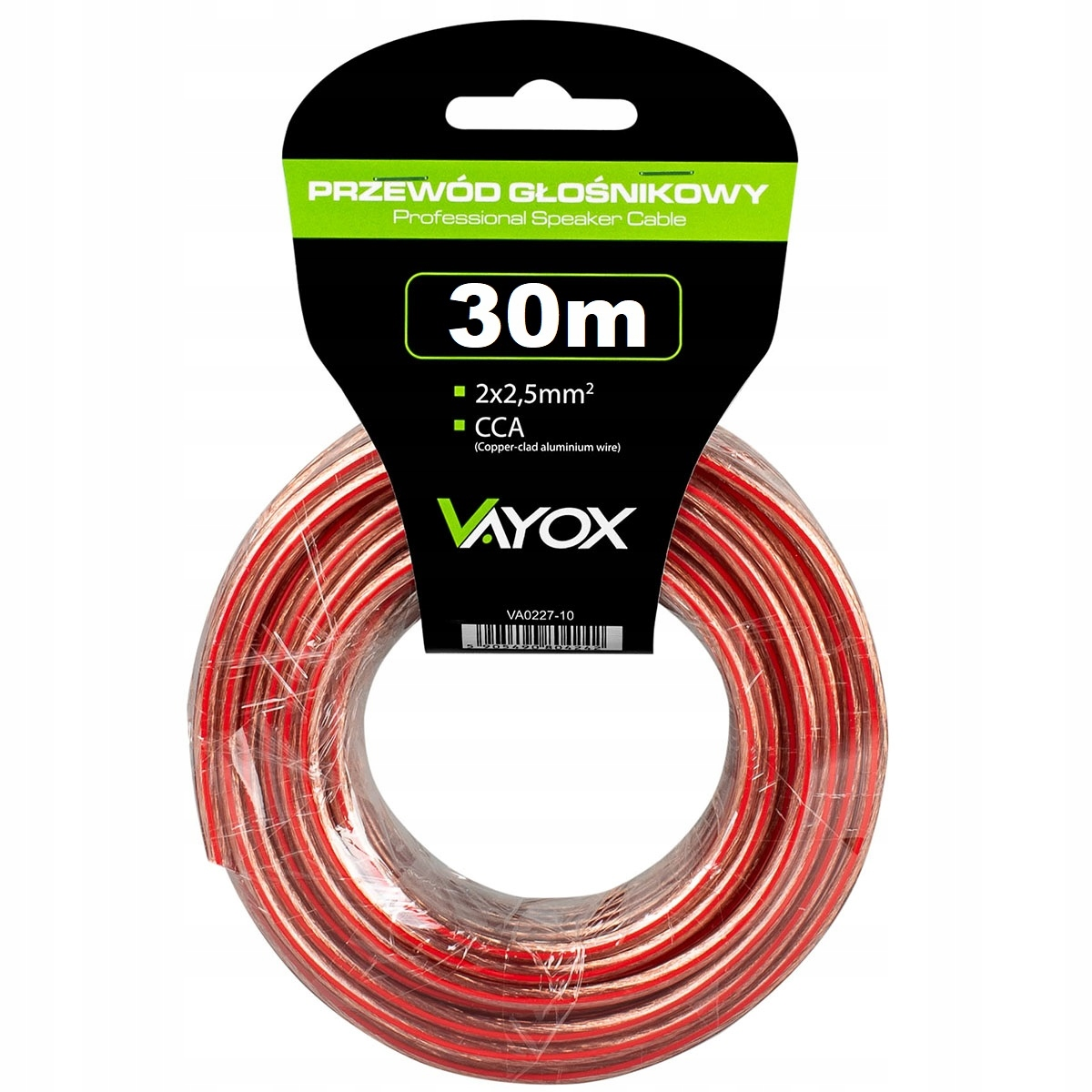 Kabel głośnikowy VAYOX 30m, 2x2,5mm, przewód CCA miedziowany.