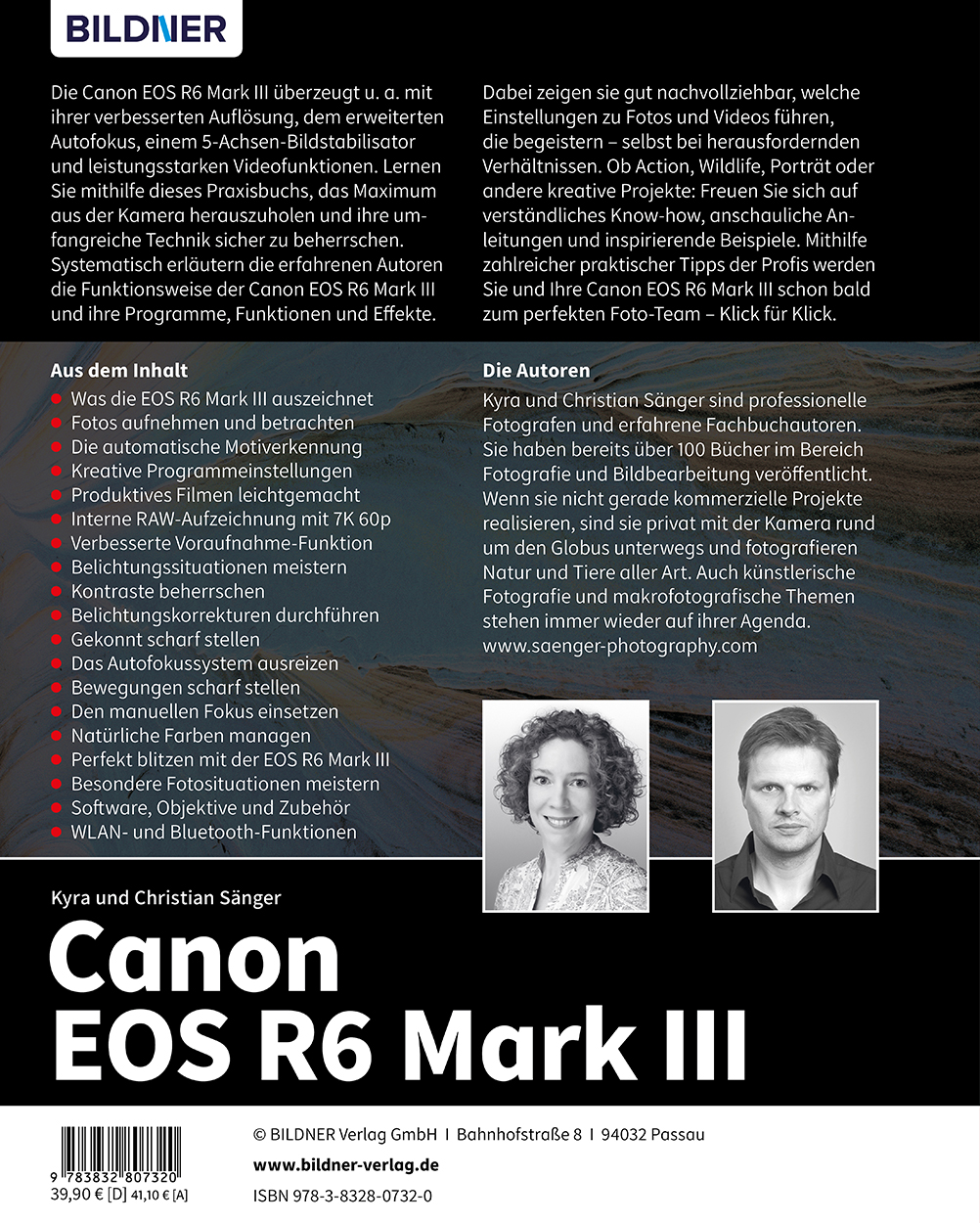 Buchcover für Canon EOS R6 Mark III von BILDNER mit Autorenfotos und Inhalt.