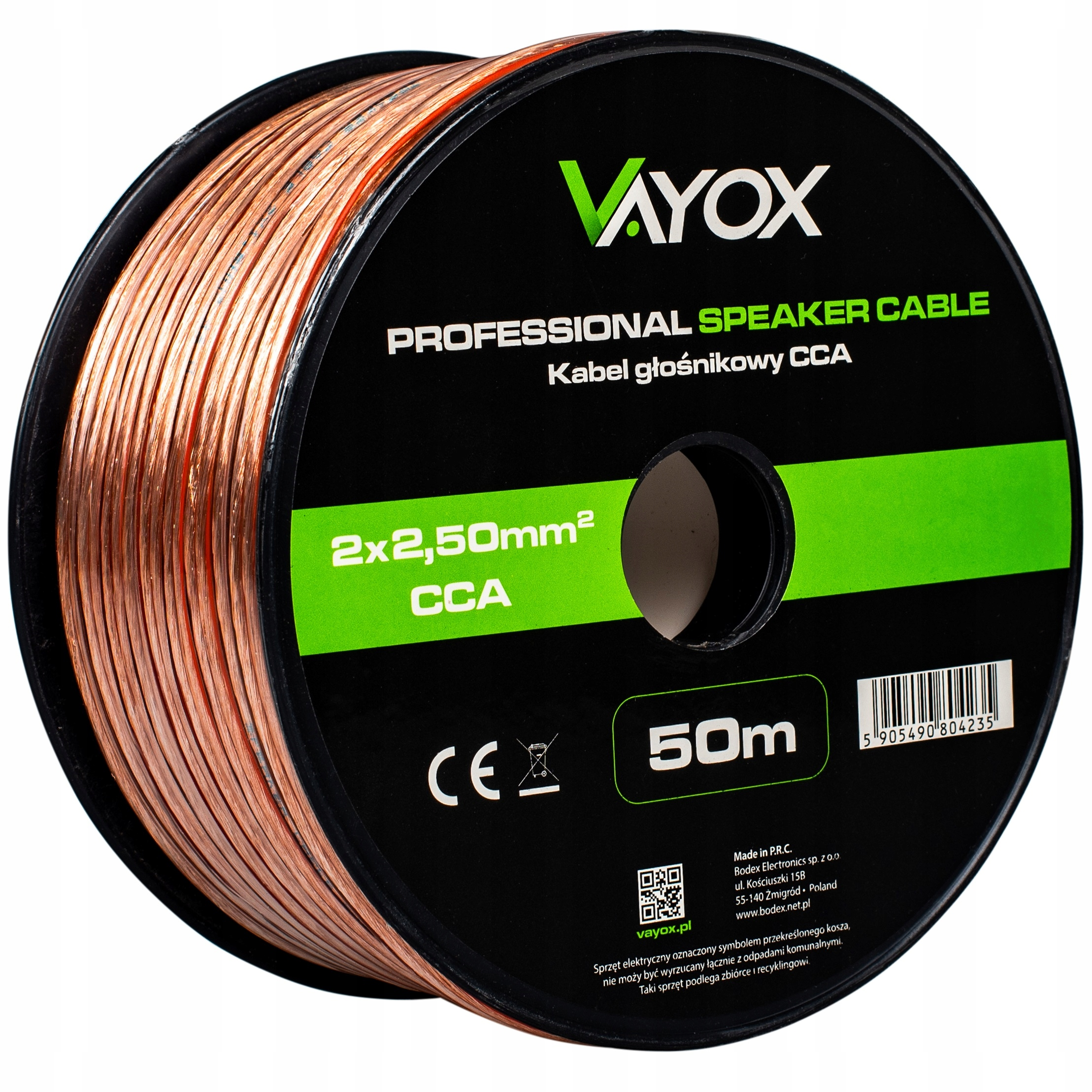 Szpula kabla miedzianego, marka VAYOX, 50m, 2x2.50mm² CCA.