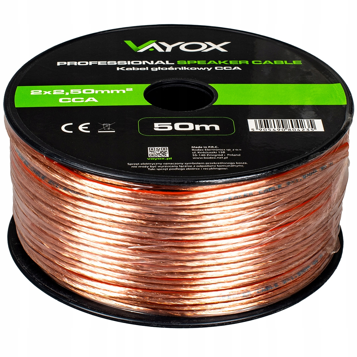 Szwój kabla głośnikowego Vayox 2x2,50mm² CCA, 50m, miedziany.