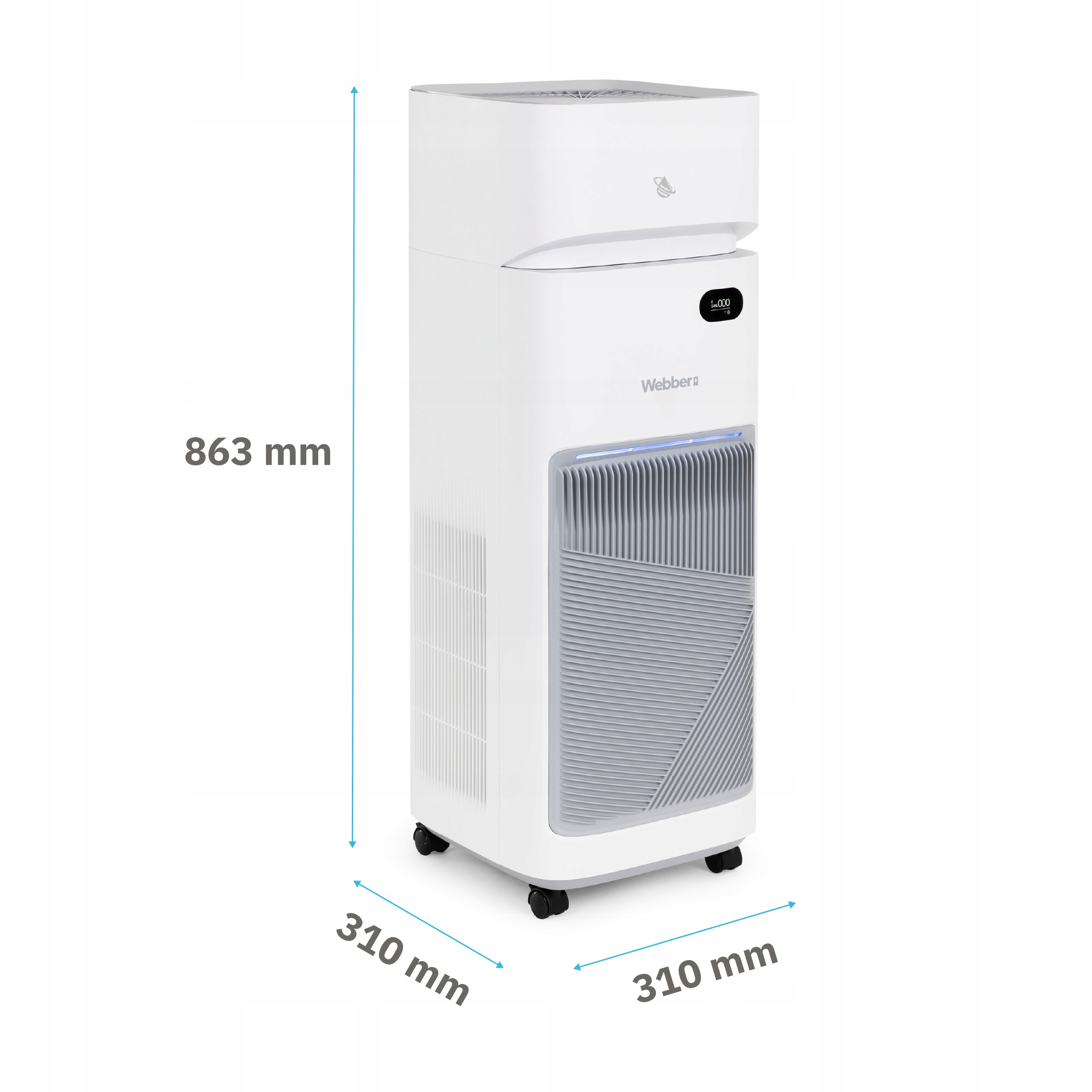 Biała oczyszczacz powietrza na kółkach, 863mm W x 310mm S x 310mm G.