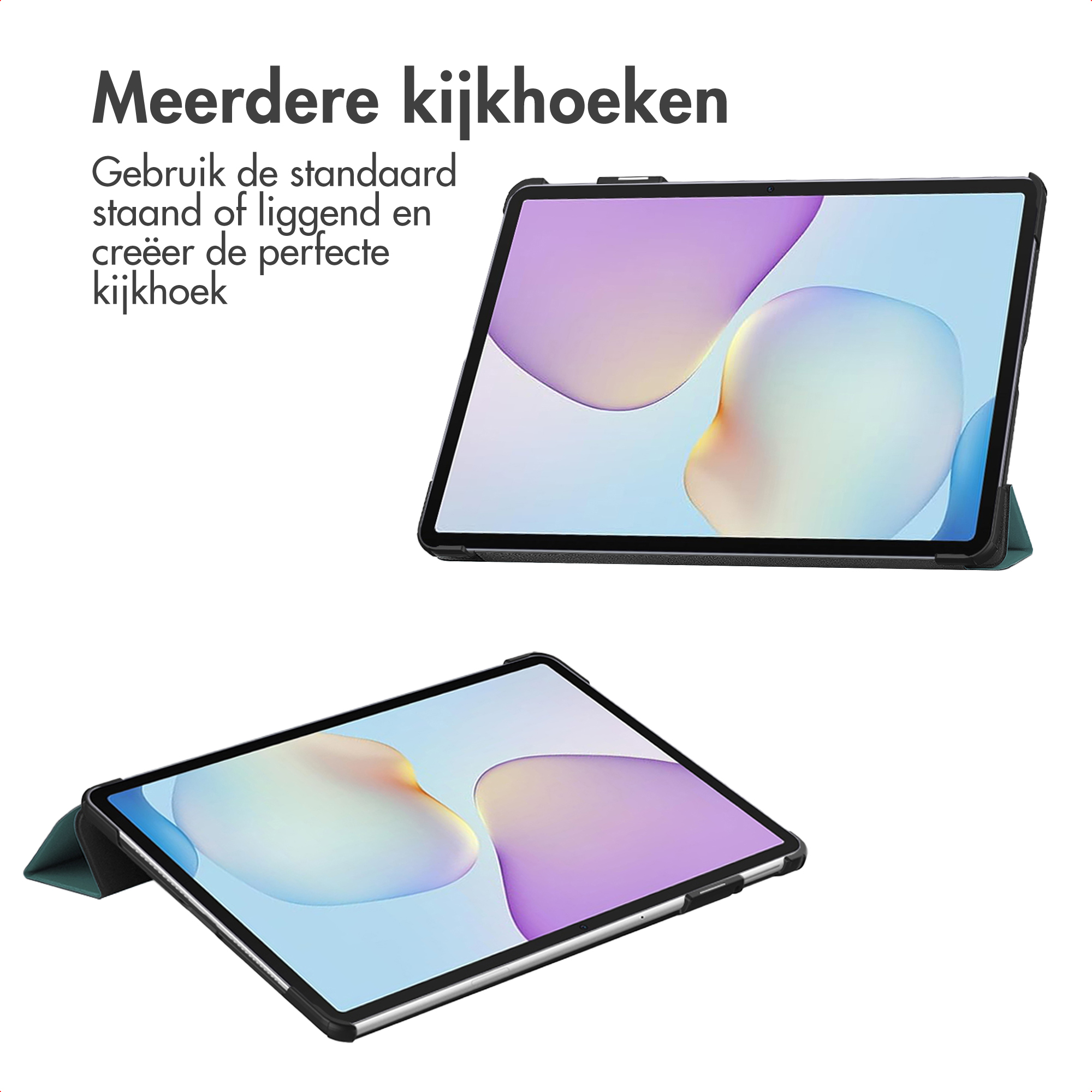 Twee tablets in beschermhoezen, één rechtopstaand, één schuin.