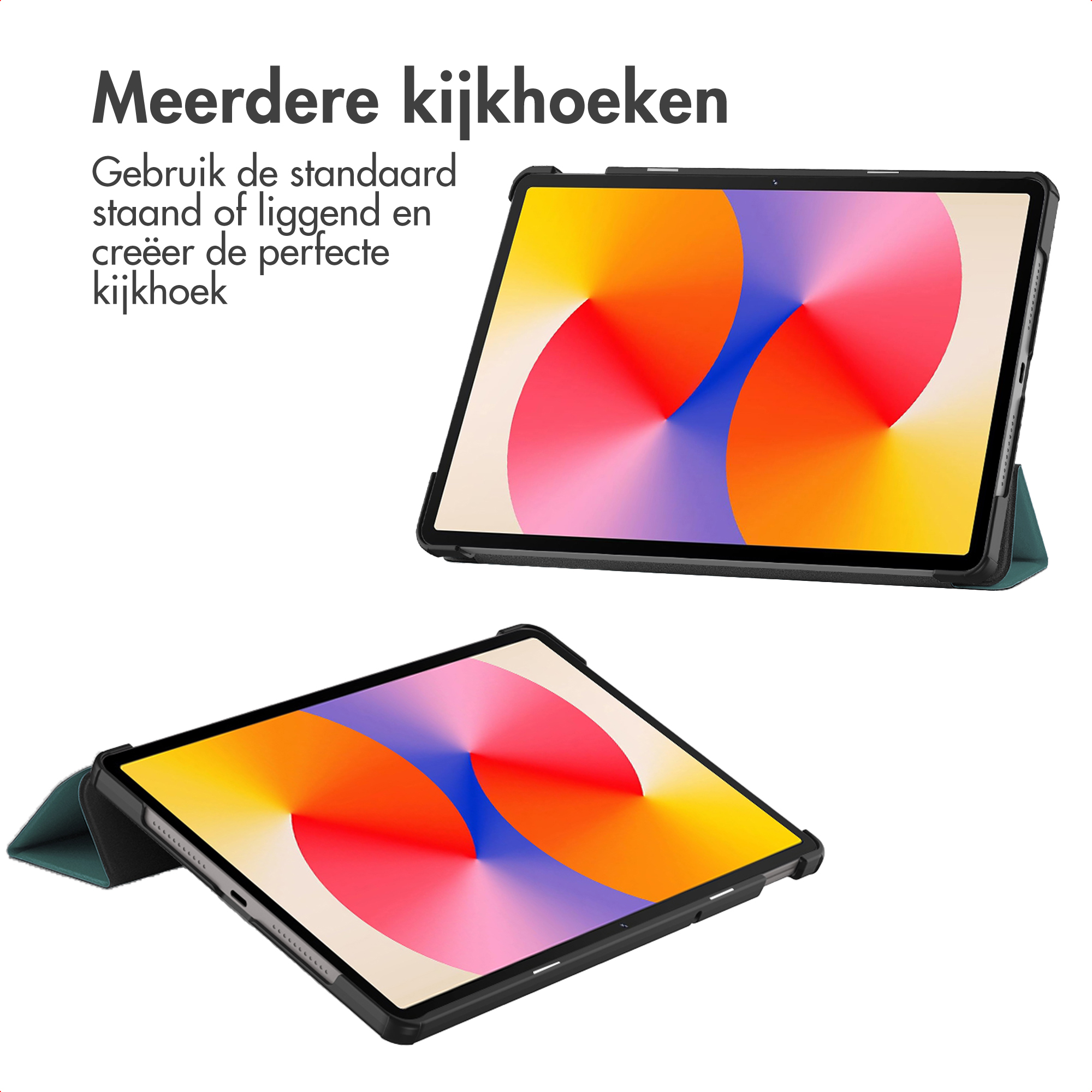 Deux tablettes dans des étuis de protection aux écrans colorés, sur fond blanc.