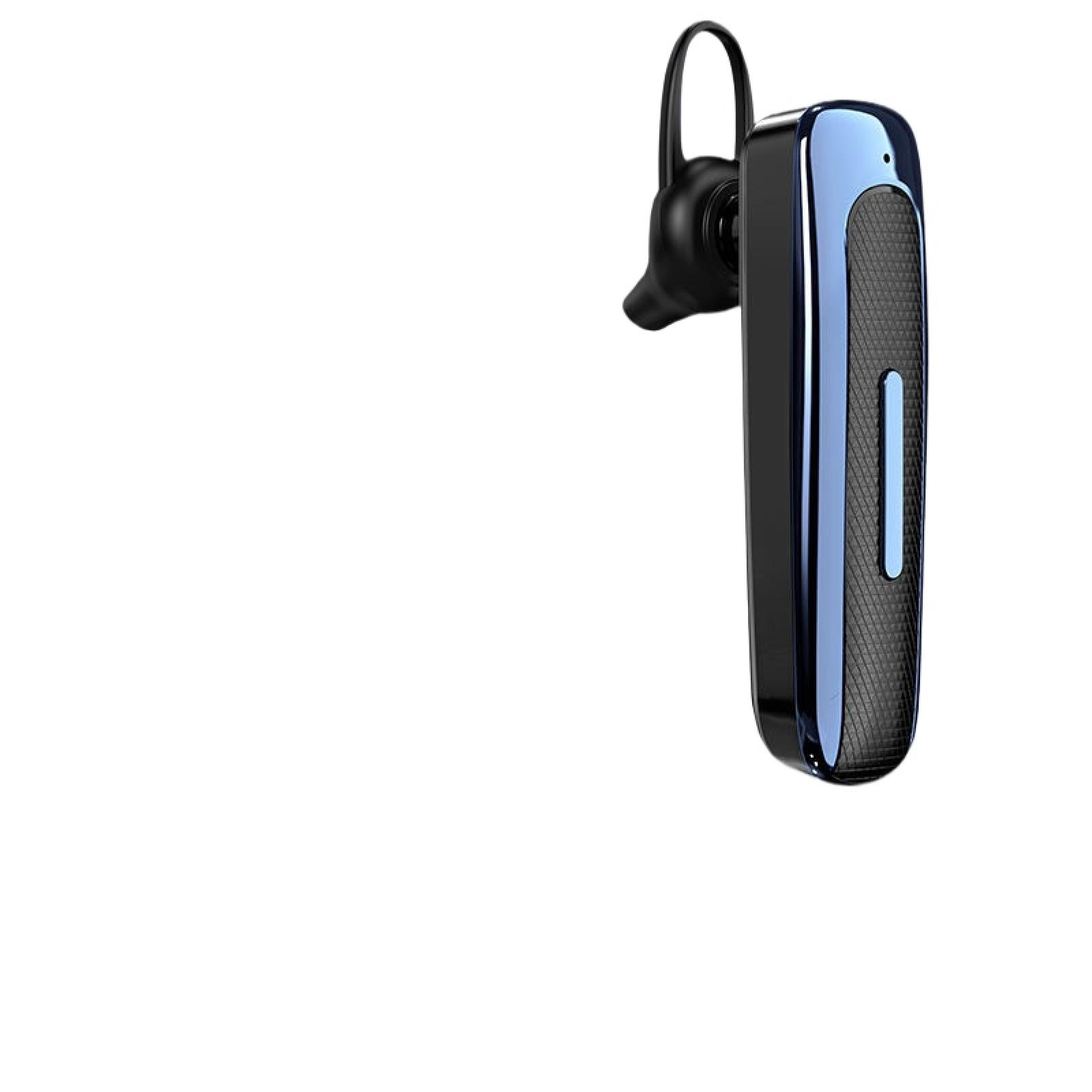 Ein schwarzes Bluetooth-Headset mit einem blauen Akzent auf weißem Hintergrund.