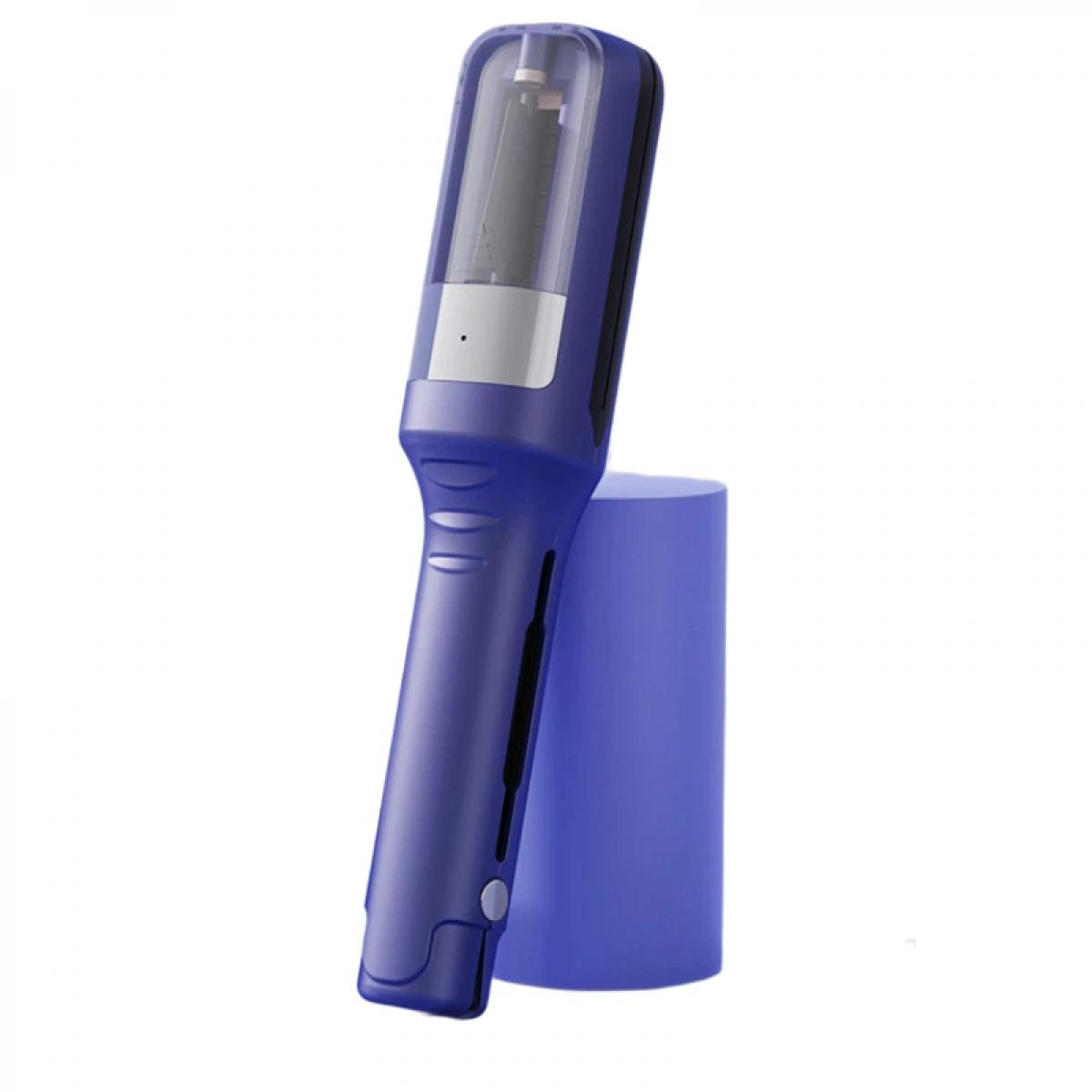 Ein blauer UV-Sterilisator mit silbernem Detail und einem blauen Ständer.