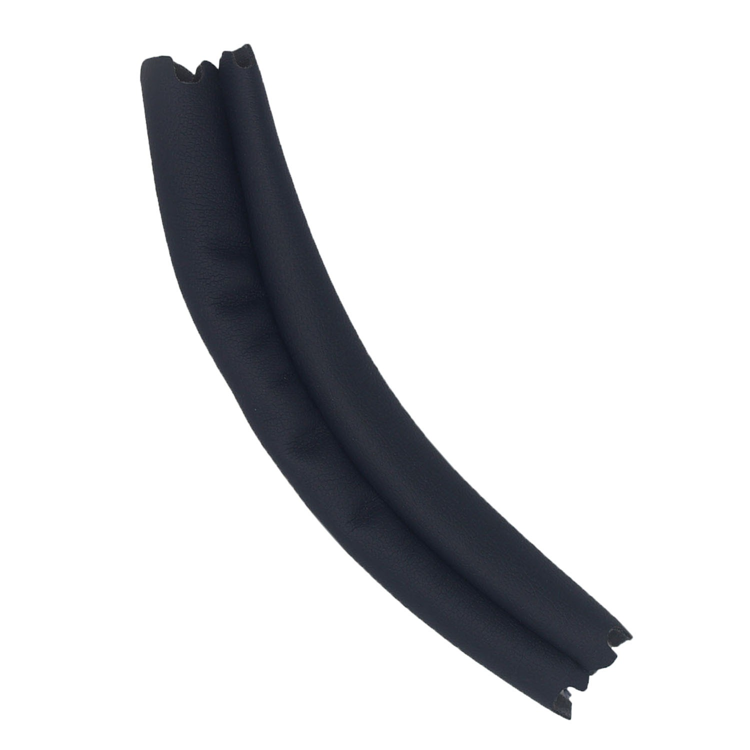 Ein schwarzes, gebogenes Teil aus Lederimitat mit zwei Röhren.
