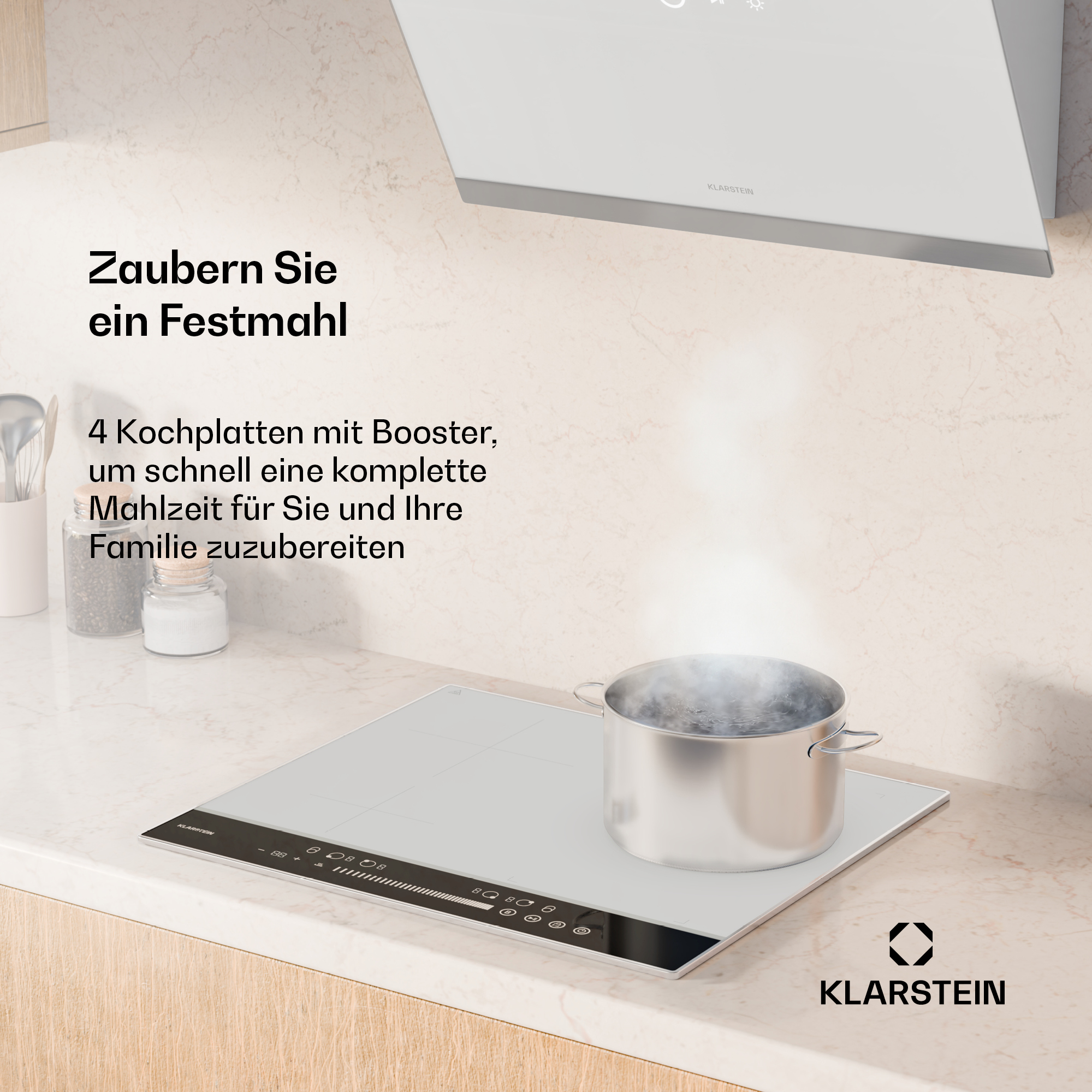 Eine Kochplatte mit einem Topf darauf. Rauch steigt auf.