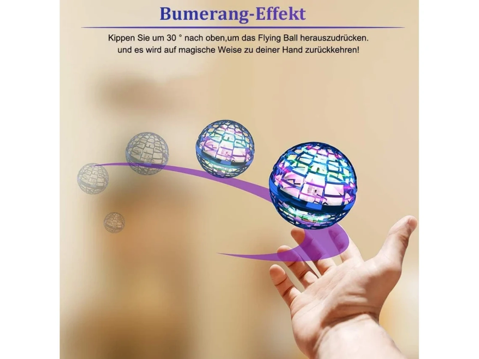 Ein menschlicher Hand wirft einen leuchtenden Ball in die Luft.