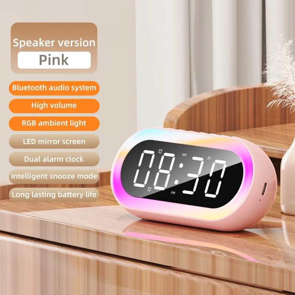 Ein rosafarbener Wecker mit RGB-Licht und digitaler Anzeige 08:30.