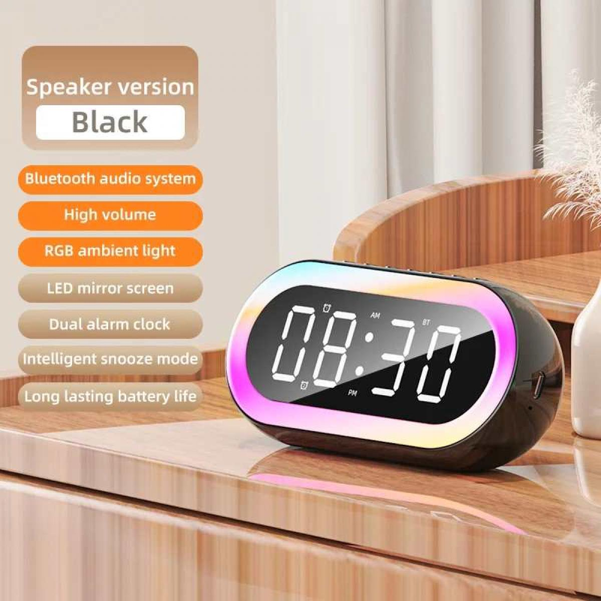 Schwarzer Wecker mit RGB-Licht und digitaler Anzeige 08:30.