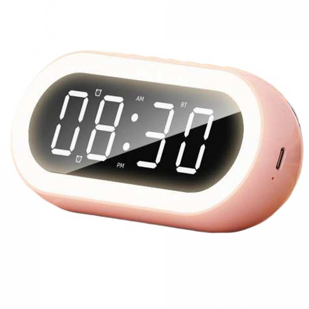 Ein pinker Digitalwecker mit hellem LED-Display, der 08:30 anzeigt.