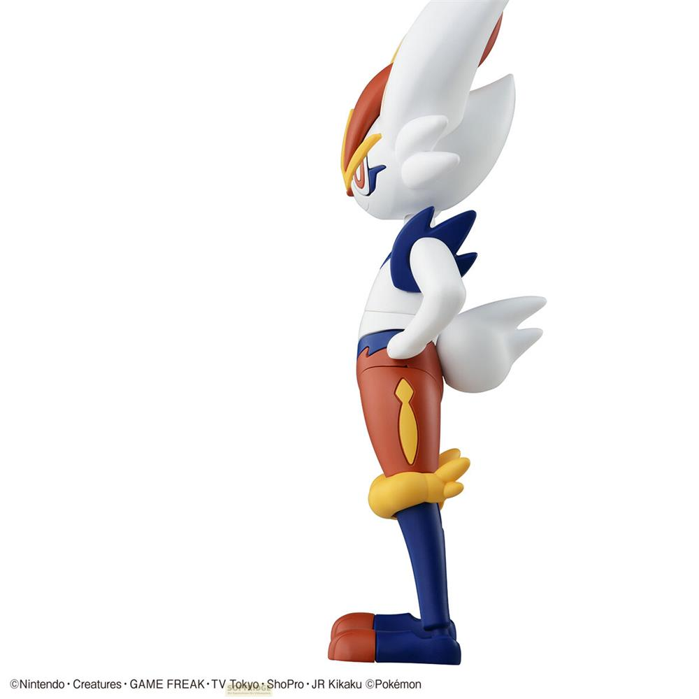 Une figurine blanche de Pokémon avec des accents rouges et bleus, tournée vers la droite.
