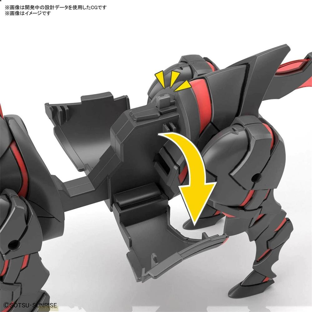 Un robot noir aux accents rouges en pose dynamique.