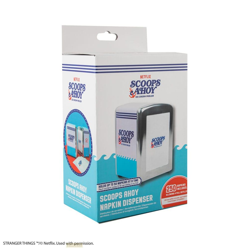 Caja de un dispensador de servilletas Scoops Ahoy con marca Netflix.