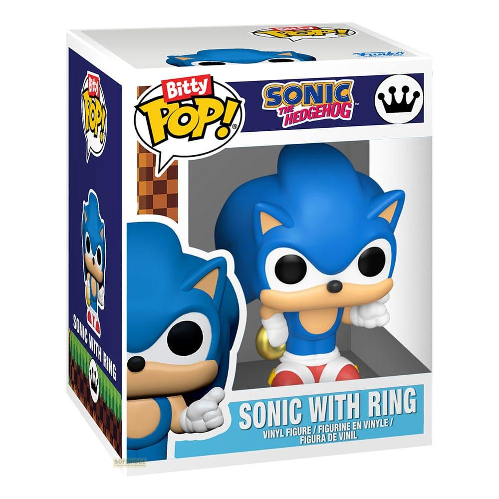 Figura Funko Pop de Sonic con un anillo dentro de su caja.