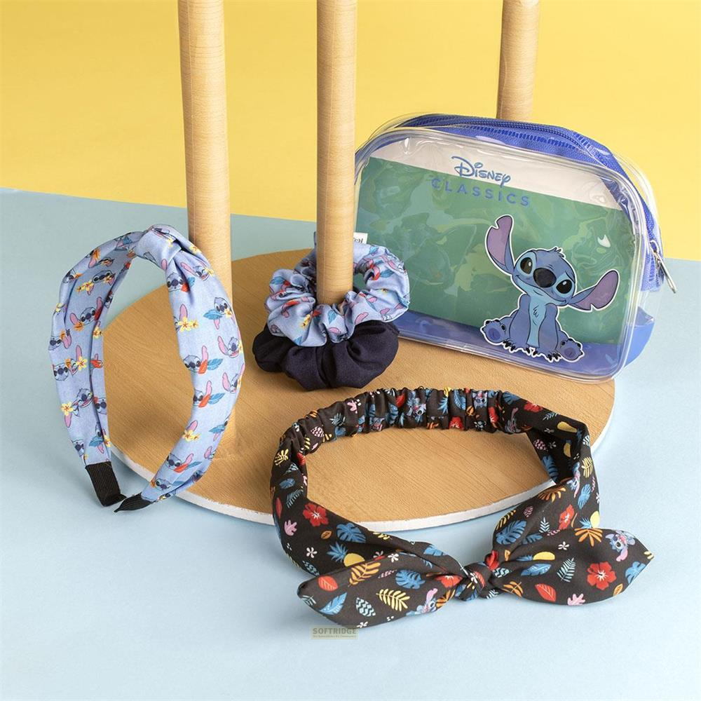 Disney Stitch Accessoires: Haarband, Scrunchie und Schleife.