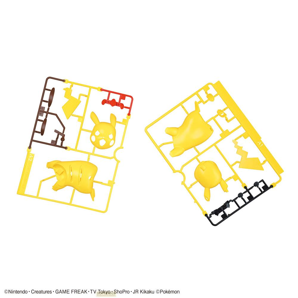 Deux grappes de pièces en plastique jaune et marron pour un kit Pikachu.
