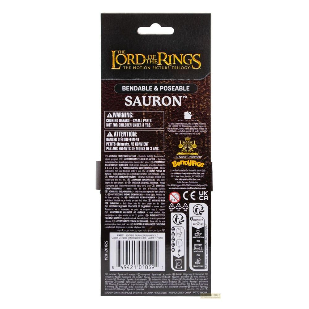 Empaque de figura de Sauron de El Señor de los Anillos con advertencias.