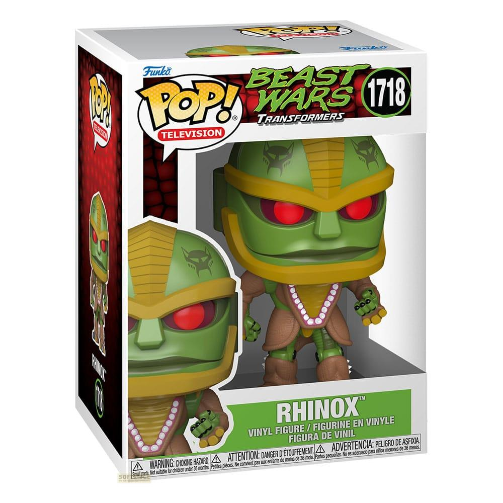Figura de vinilo verde y marrón de Rhinox de Beast Wars en caja.