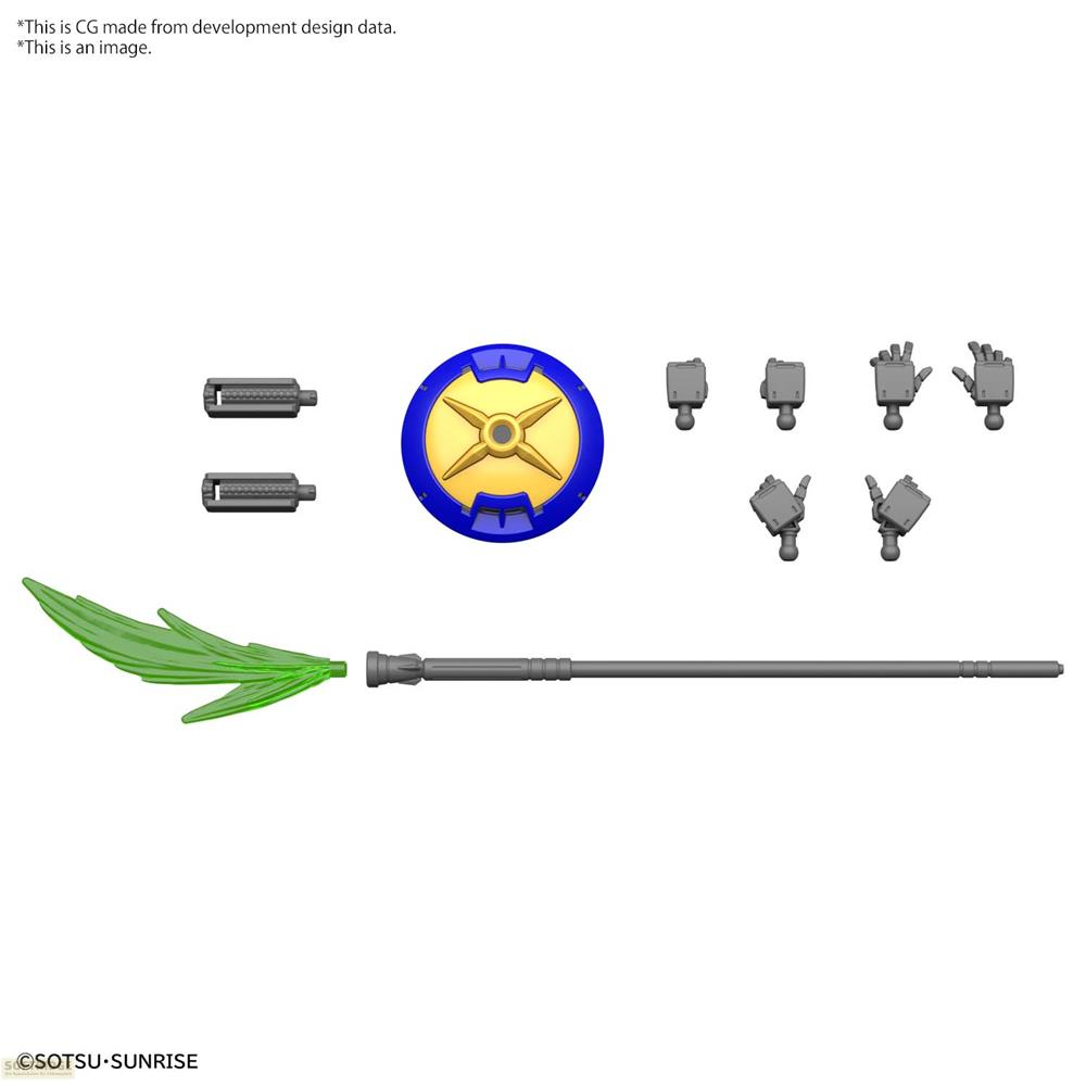 Ein blauer Schild mit goldenem Zentrum, ein Stab, grüne Flügel und graue Hände.