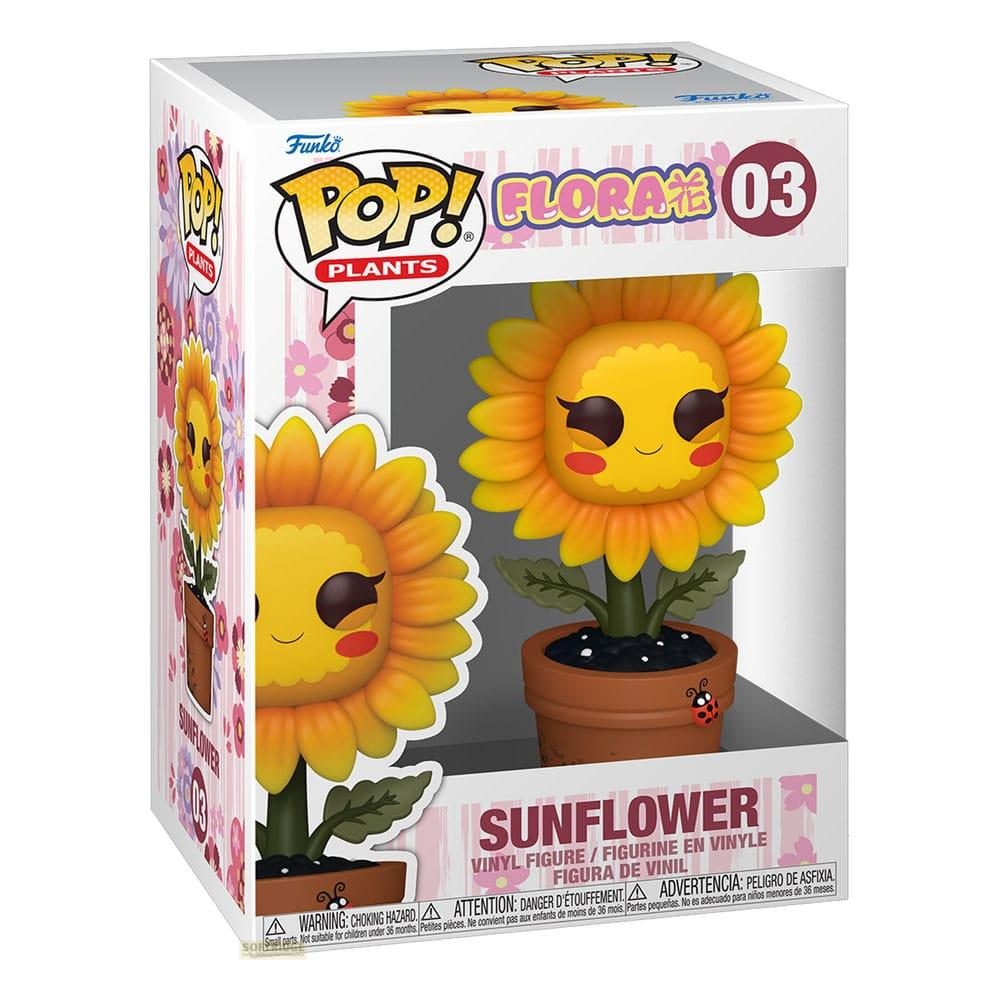 Eine Funko Pop! Sonnenblumenfigur in einem Topf, mit einem Marienkäfer.