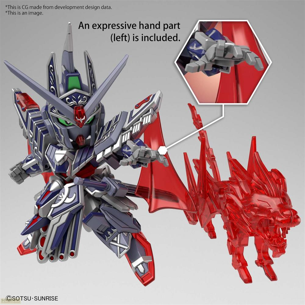 Ein detailliertes Modell eines Mechs mit einem roten Tierbegleiter.