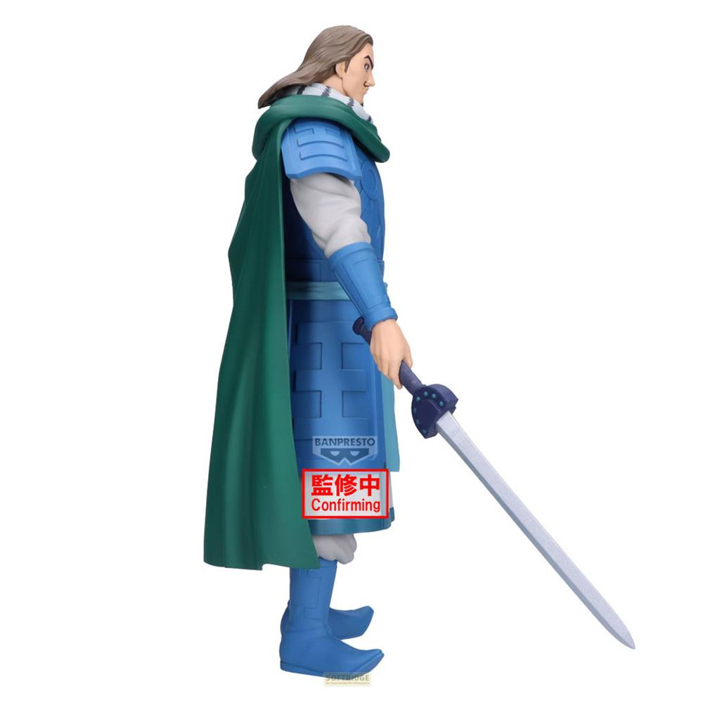 Figura masculina con armadura azul, capa verde y espada.