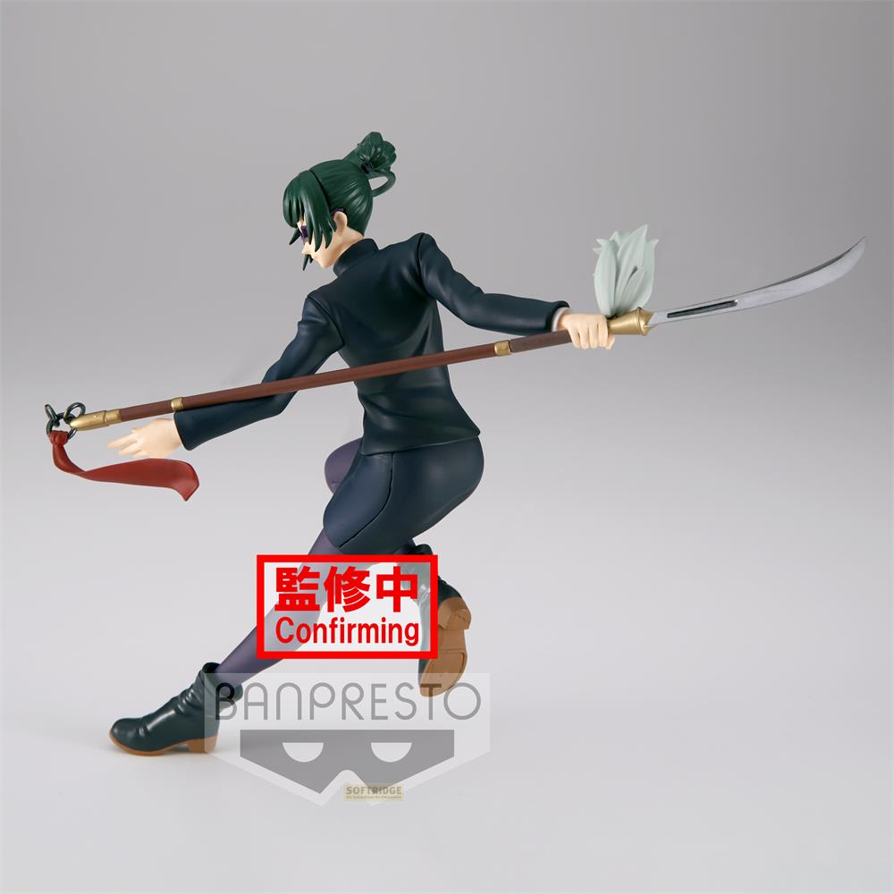 Una figura de anime con ropa oscura empuña un arma de asta con hoja de guadaña.