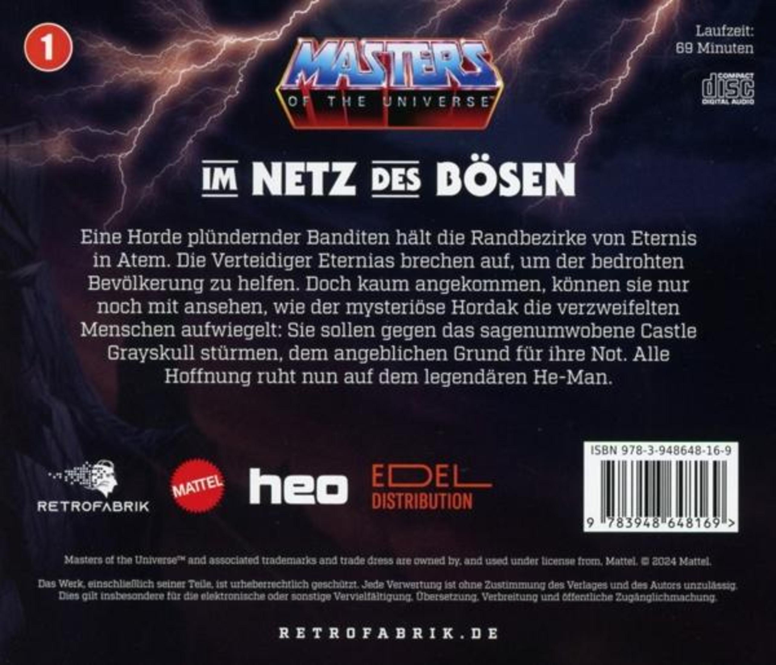 Masters of the Universe DVD-Cover mit Blitzhintergrund und Text auf Deutsch.
