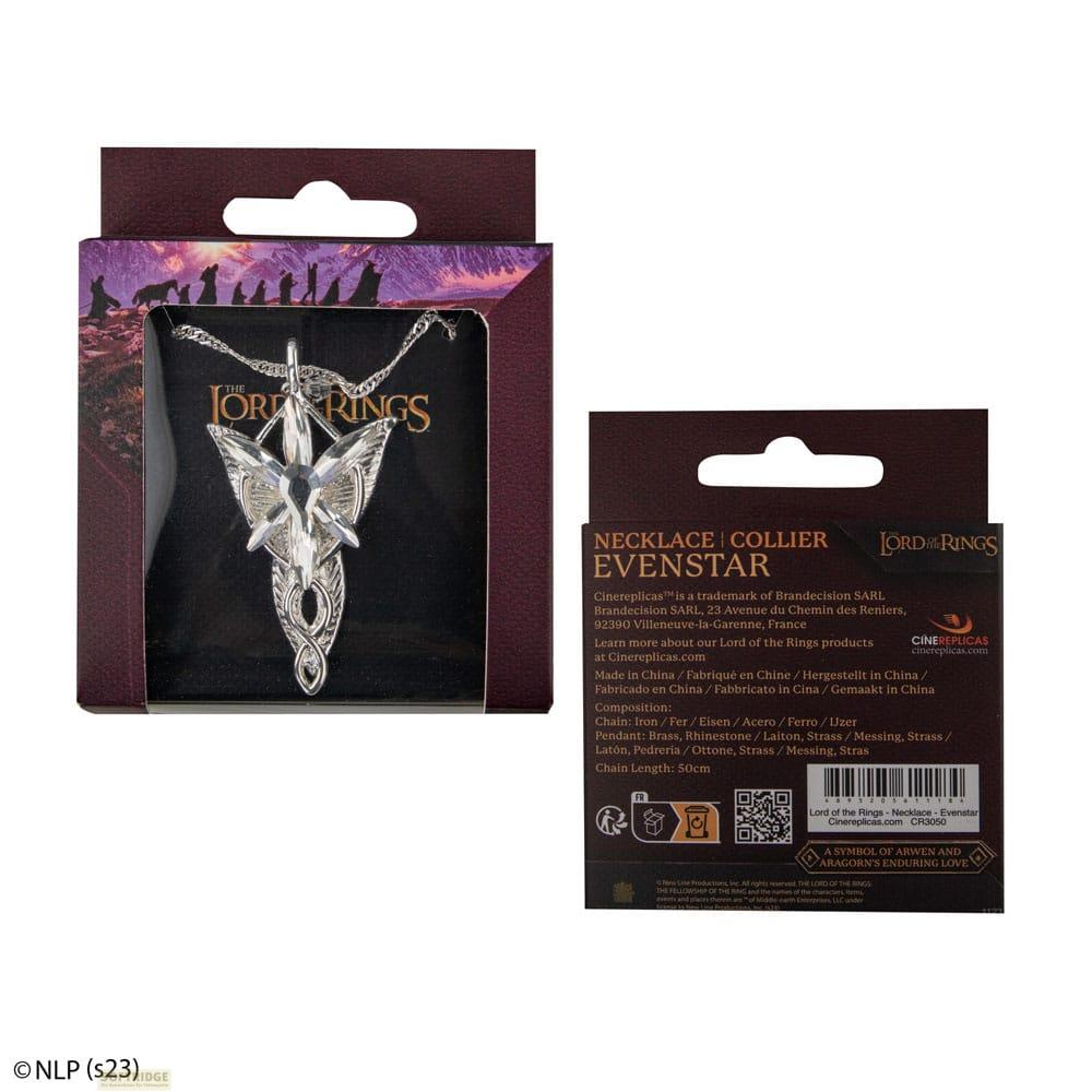 Lord of the Rings Evenstar Halskette in Verpackung mit Produktinformationen.