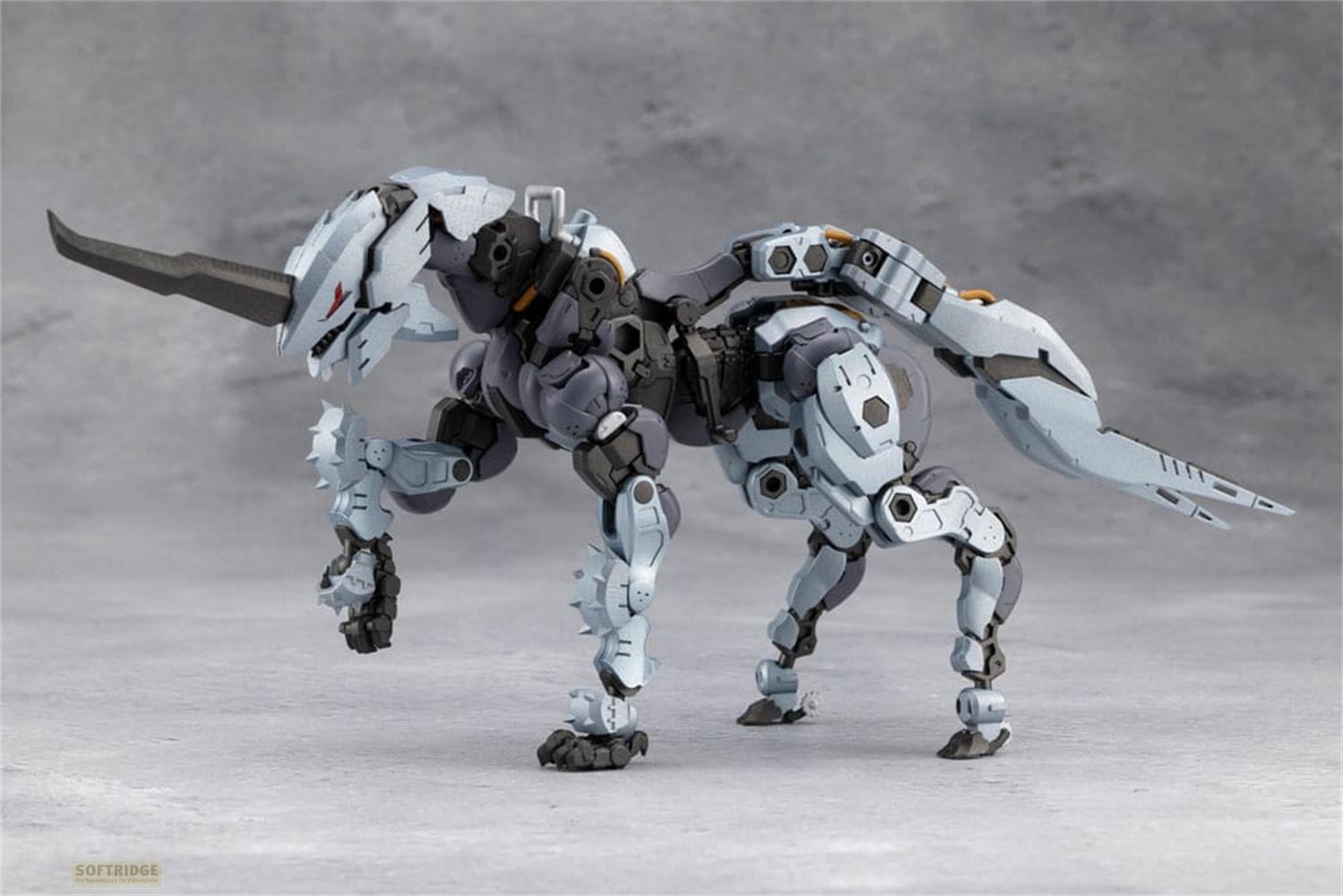 Ein mechanisches Wesen in Hellblau und Grau mit einem Horn und mehreren Gliedmaßen.