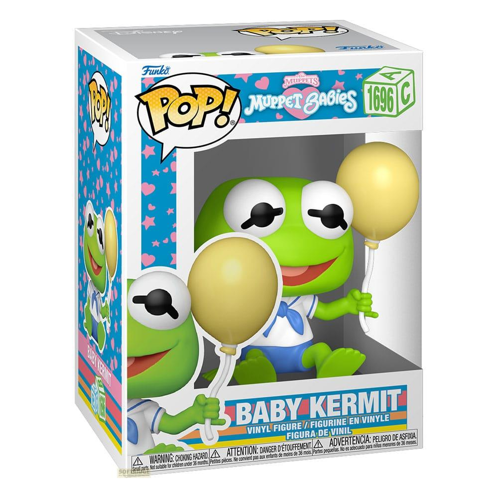 Figura Funko Pop! de Baby Kermit sosteniendo dos globos amarillos en caja.