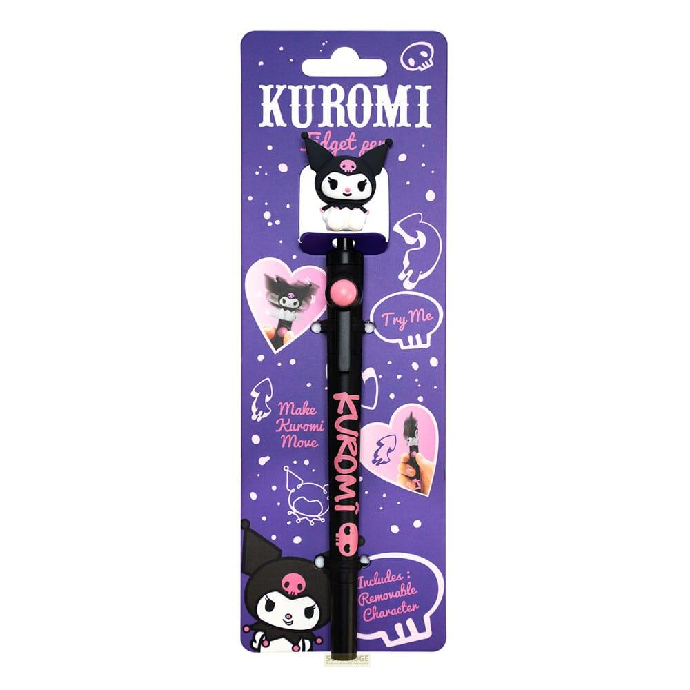 Ein Kuromi-Fidget-Stift mit abnehmbarer Figur auf lila Verpackung.