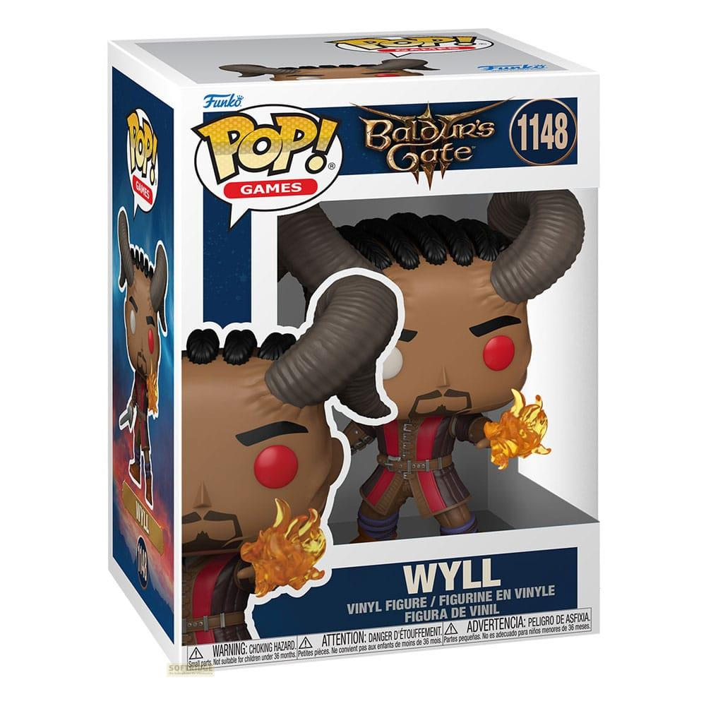 Figura Funko Pop! de Wyll de Baldur's Gate, con cuernos y llamas.
